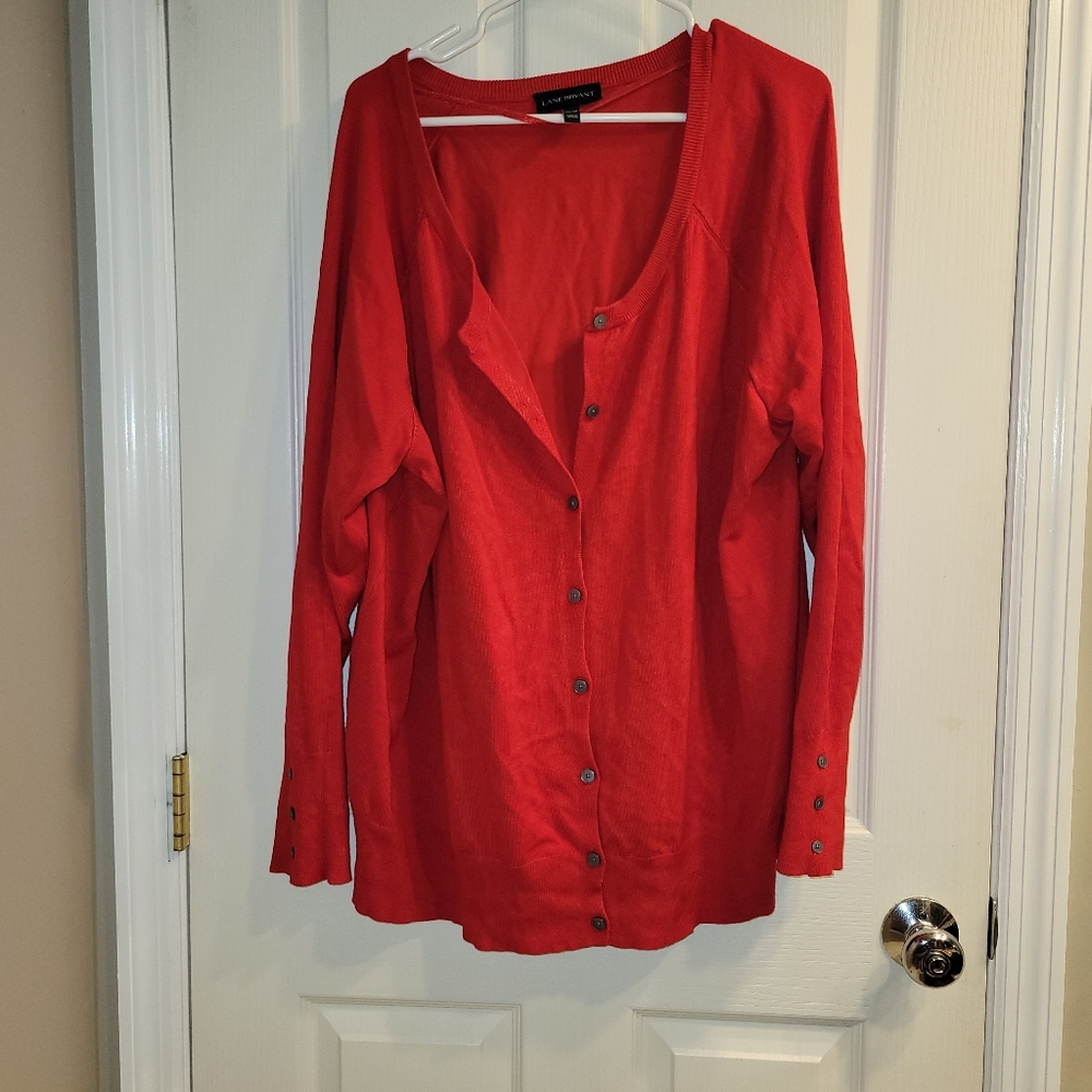 Lane Bryant size 26/28 red button up cardigan with button detail on cuff